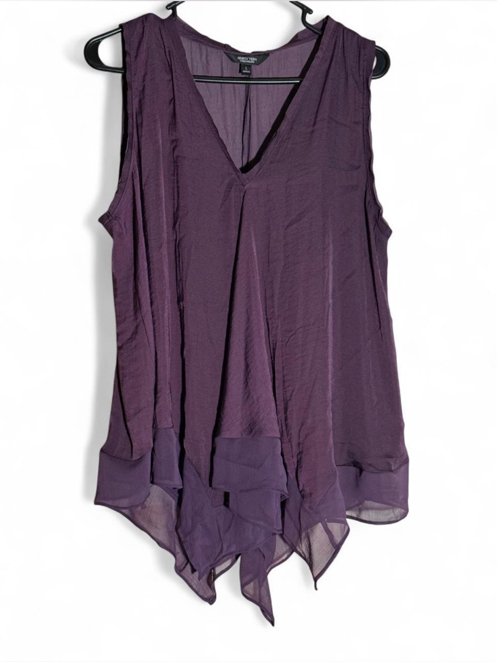 Simply Vera Vera Wang Purple Handkerchief Hem Blouse Size L